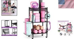 Portable Yoga Mat Storage Organizer with 360° Wheels & Hooks for Gym Gear