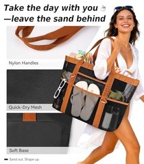 2026 Chic & Spacious XX-Large Beach Bag for Women — Mesh × Black and Brown