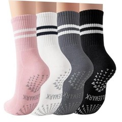Womens Pilates Non slip Yoga Socks Dance One Size 4 Pack Black White Grey Pink