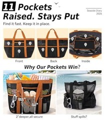 2026 Chic & Spacious XX-Large Beach Bag for Women — Mesh × Black and Brown