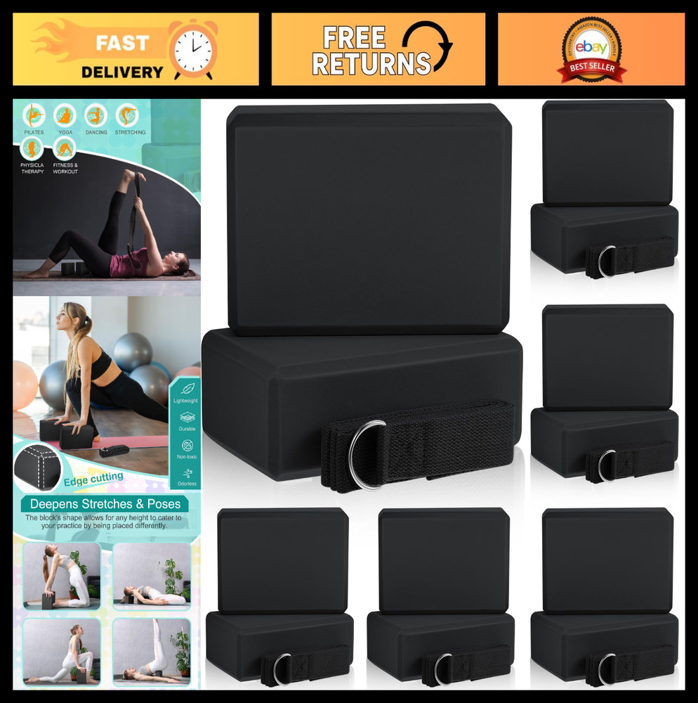 18 Pcs Yoga Block & Strap Set – 12 EVA Foam Blocks 9″x6″x3″, 6 Adjustable Straps