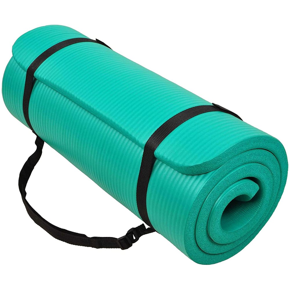 BalanceFrom Fitness GoCloud 1″ Extra Thick Exercise Mat w/Strap, Green(Open Box)