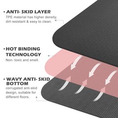 Yoga Mat Non Slip, Pilates Fitness Mats with Alignment Marks, 72″x24″, Black