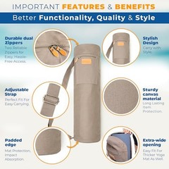 Canvas Yoga Mat Bag for Women & Large: 1/4″ to 2/5″ (7-10mm) Thick Mats Gray