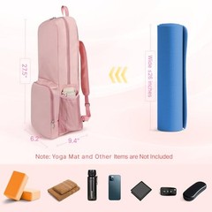 Yoga Mat Bag Carrier Zipper Closure Multi Functional Essential Pockets Pink