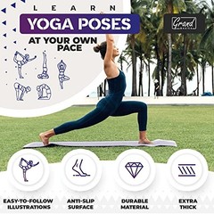 Instructional Yoga Mat with Carrying Strap: Cute Yoga Blue/Purple (68″ x 24″)