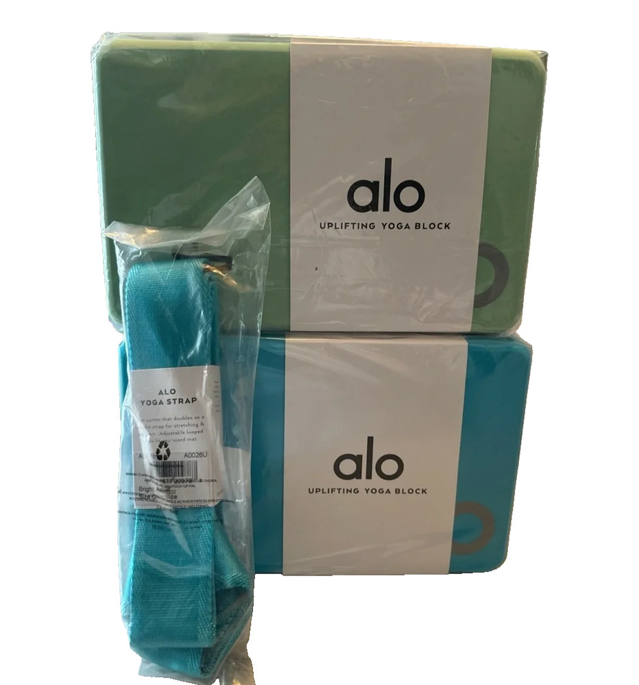 ALO Yoga Uplifting Blocks & Strap Bue & Green Sold Out! NWT NEW