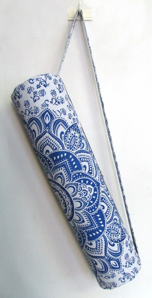 Indian Blue White Mandala Bags With Shoulder Strap Yoga Mat Carrier Yoga Bags US