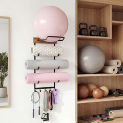 Yoga Mat and Ball Holder Wall Mount, 4-Tier Yoga Mat & Ball Storage Rack,