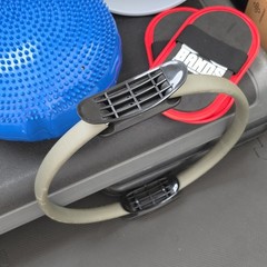 Yoga Wheel, Pilates Ring And BANDS Sliding Discs. Set 4pc Black/Gray/Red