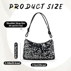 Sparkling Sequins Handbags for Women, Plush Shoulder Bag with Smooth Silver