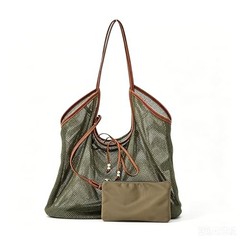 Mesh Beach Tote Bag with Zipper Pouch, Large Breathable Net Shoulder Bag Green