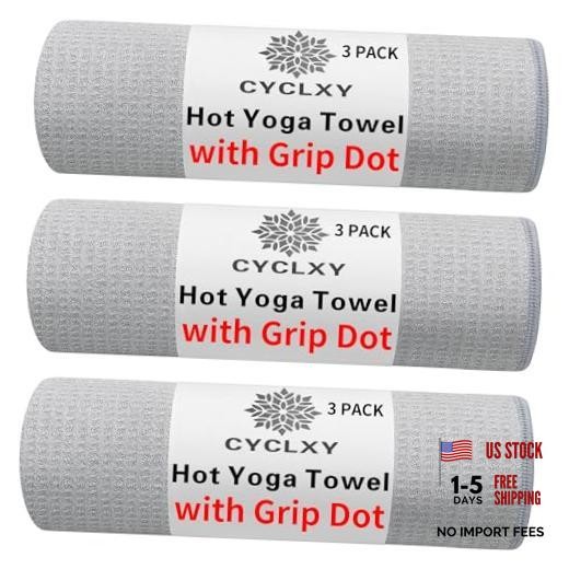 3 Pack Yoga Mat Towels with Grip Dot, Hot Yoga Towel Non 72.00″ x 26.50″ Grey