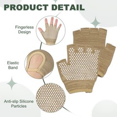 Yoga Gloves Non Slip Fingerless Pilates Gloves Brown