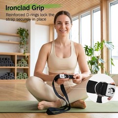 Slim Panda Cotton Yoga Strap with Adjustable D-Ring Buckle 98 Inch Black