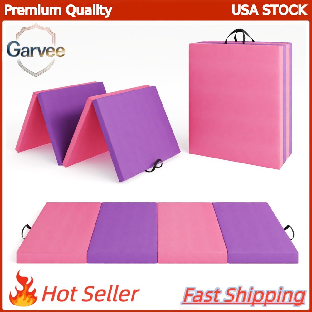 Gymnastics Mat 4-Fold 6x2ft Thick Tumbling Exercise Mat with Handles for Yoga