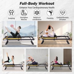 Pilates Reformer Machine for Home,Yellow Foldable Pilates Machine Equipment