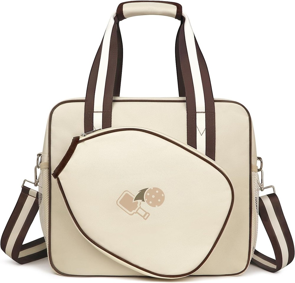 Pickleball Tote Sling Bag for Women/Men/Boy/Girl, Large capacity BeigeBrown
