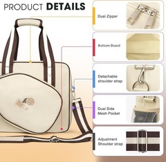 Pickleball Tote Sling Bag for Women/Men/Boy/Girl, Large capacity BeigeBrown