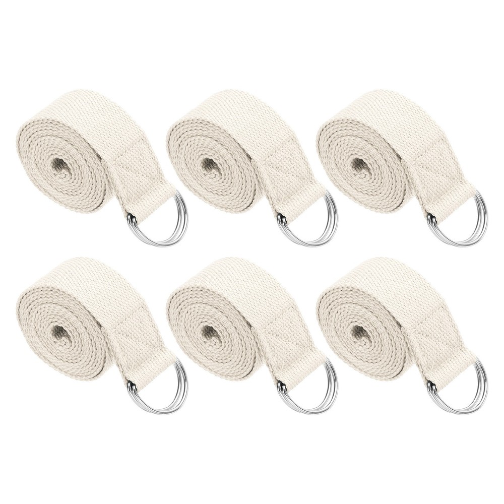 6Pcs 8 Feet Cotton Yoga Strap Belt Stretch Bands with D-Ring Buckle, White