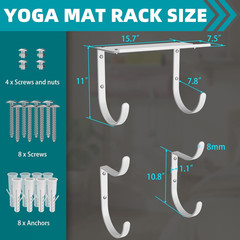 Yoga Mat Holder Wall Mount, No-Tie Pilates Mat Storage Rack with Top Floating Sh
