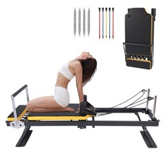 Pilates Reformer Machine for Home,Yellow Foldable Pilates Machine Equipment