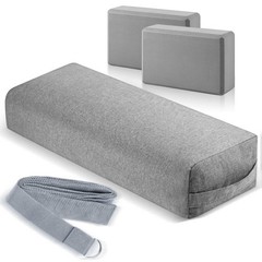 4 Pcs Yoga Bolster Pillows Blocks with Strap Set Comfortable Gray