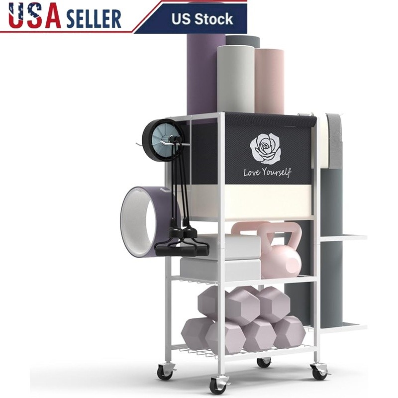 Double Layer Yoga Storage Rack Home Gym Organizer Metal Equipment Holder New