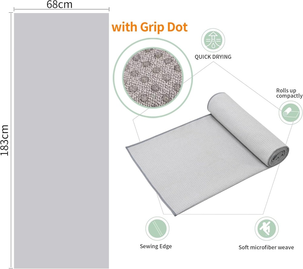 3 Pack Yoga Mat Towels with Grip Dot, Hot Yoga Towel Non Slip Yoga Mat Towel Non
