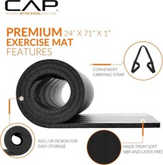 High Density 1 Inch Thick Exercise Mat with Carry Strap Lightweight and Portable