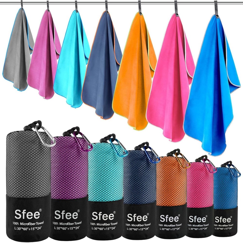 Sfee 2 Pack Microfiber Travel Towel, Quick Dry Towel Camping Towel Large Beac…