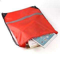 Pcs Drawstring Backpacks with Reflective Strips – Polyester, 15.7″ x 12 Red