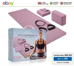 Fitness Yoga Professional Kit Set=Foldable Non-slip Mat, Block & Resistance Band