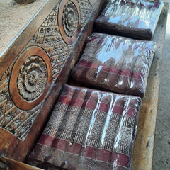 Thai Handcrafted Kapok Seat Cushions Meditation Floor Pad Red Blue Set 2 pcs