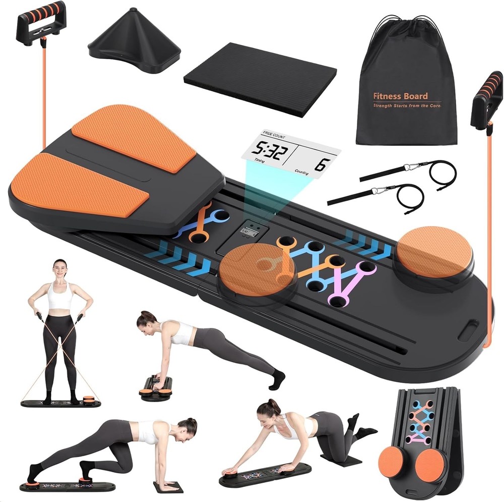 Pilates Board Reformer Set Portable Foldable Black Orange Bag Timer Rope Mat NEW