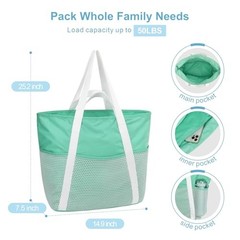 Waterproof Beach Bags for Women – Machine Washable Travel Medium Mint Green