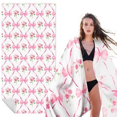 Pink Bow Oversized Beach Towel – Flower Double-sided Thin Microfiber Lightwei…