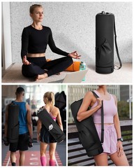 Exercise Yoga Mat Bag Carrier With Water Bottle Pocket Bottom Wet Storage Bag