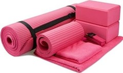 GoYoga 7-Piece Set – Include Yoga Mat with Carrying Strap, Pink 1/2″-Thick Mat