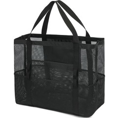Mesh Beach Bag for Women, Large Beach Toy Pool Bag with Large – Dark Black