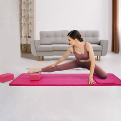 BalanceFrom 71″x24″ Anti Tear Yoga Mat w/Strap, Knee Pad & Blocks, Pink (Used)