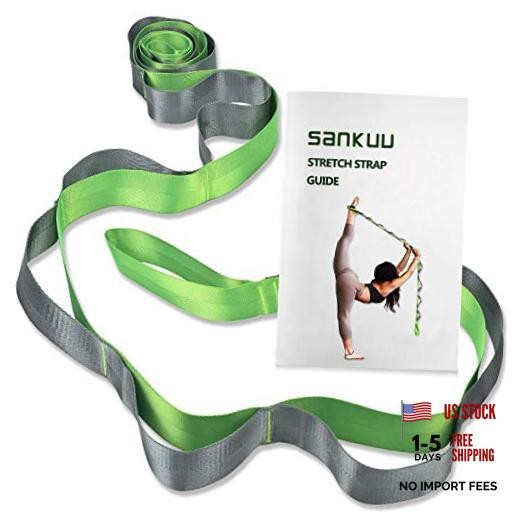 Yoga Straps Stretching Strap with 12 Loops Workout Poster, Straps Green+Grey