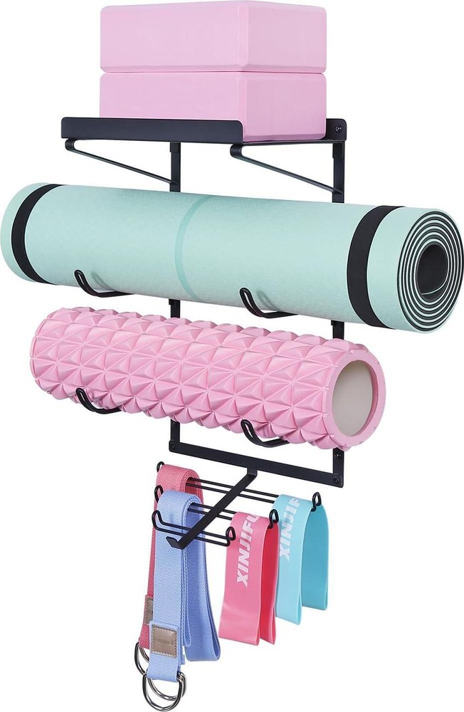 Yoga Mat Holder Wall Mount Yoga Mat Storage Rack Home Gym Accessories With 3 And