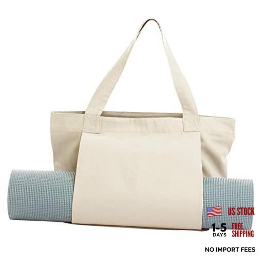 Yoga Mat Carrier, Gym Bag With Yoga Mat Holder, Women Canvas Tote Off Whtie