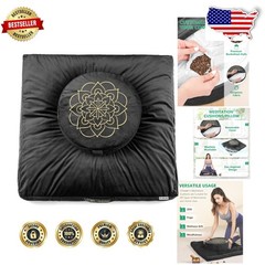 Velvet Meditation Pillow – Large Round Zafu, Buckwheat Filled, Ergonomic