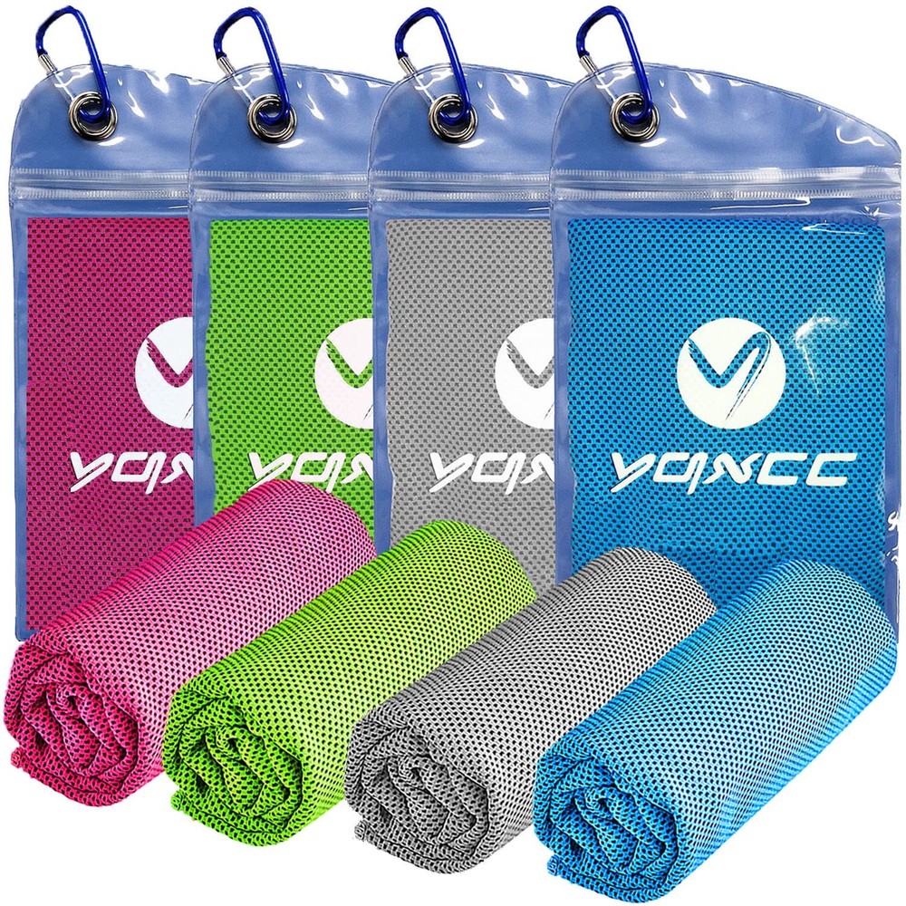 YQXCC Cooling Towels | 4 Large, Light Gray + Blue + Rose Red + Green