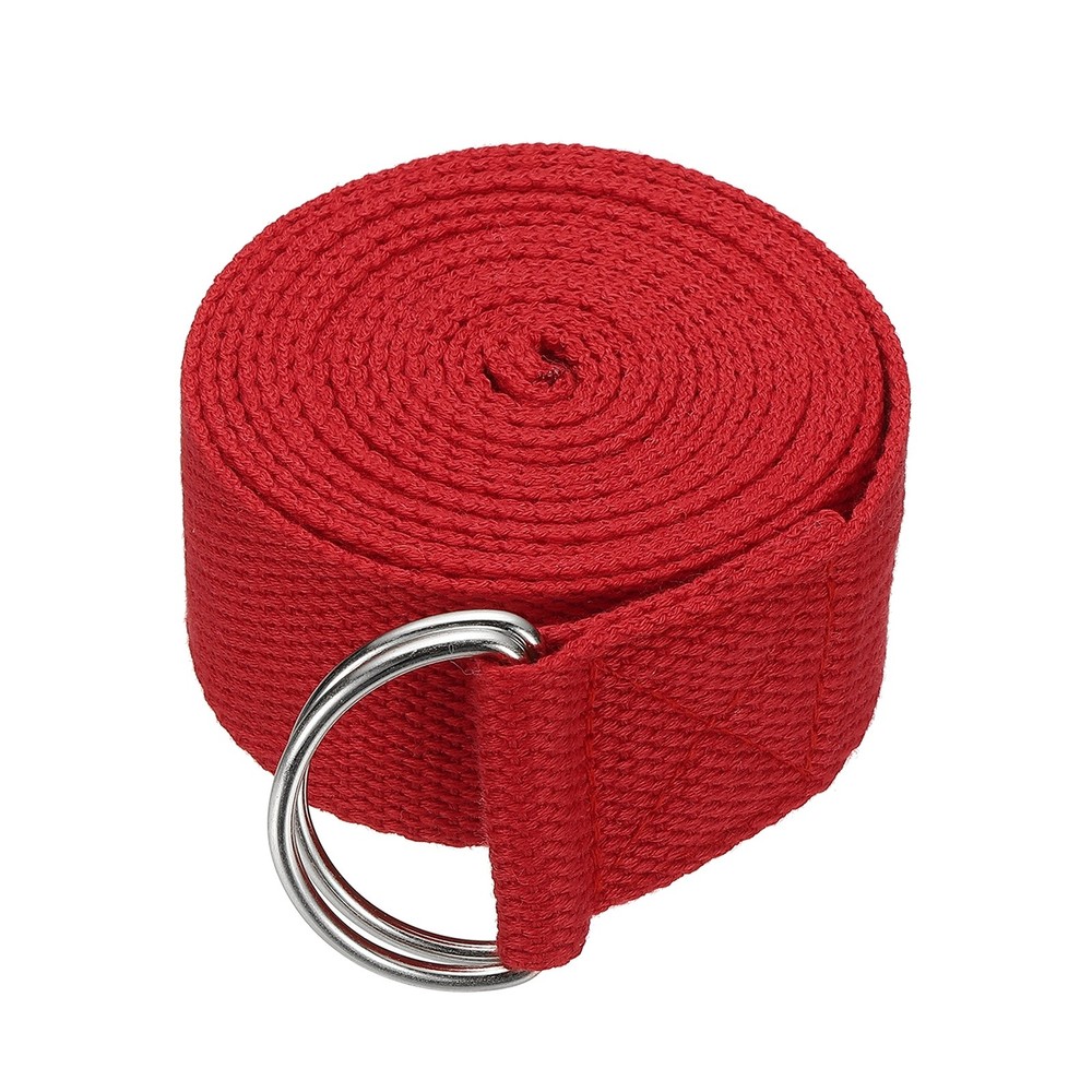 Yoga Strap with Adjustable Metal D Ring Buckle, 8.2ft & Red