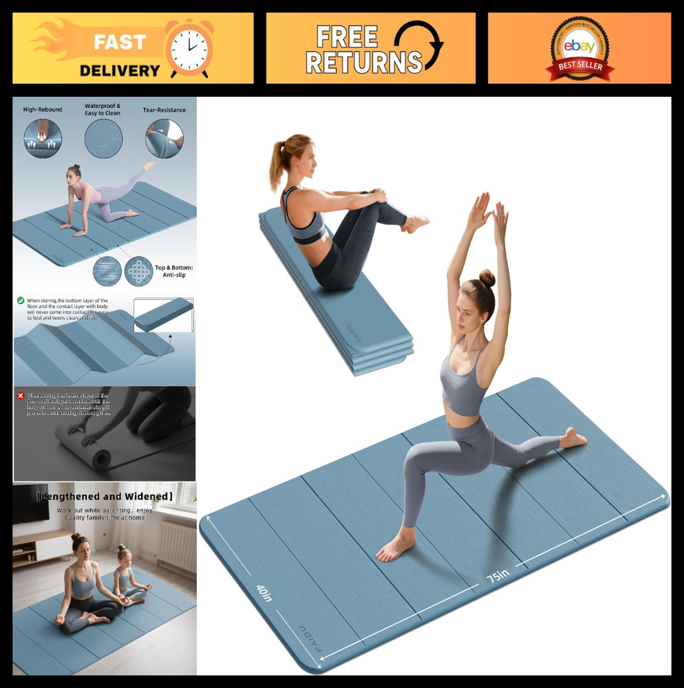 Foldable Thick Yoga Mat 10mm Non-Slip TPE, Extra Long 75×40, Easy Storage for Ho