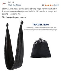 ZELUS Yoga Swing Black Retractable Buckles Kit w/ Straps, Hooks, Bag