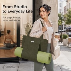 Yoga Mat Bag for Women, Pure Cotton Canvas Yoga Tote with Wet/Dry Pocket, Green
